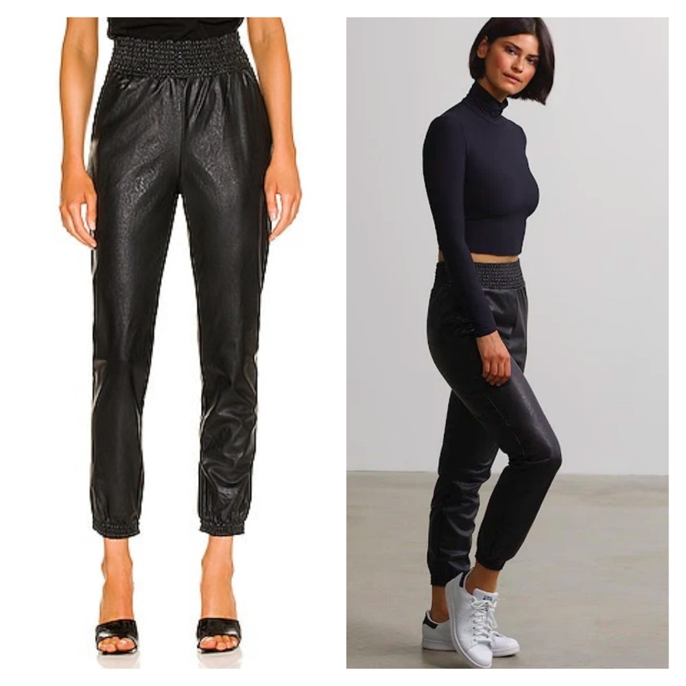 Commando Faux Leather Smocked Waist Joggers Size L